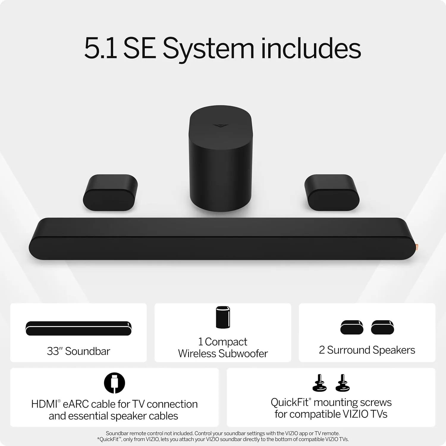 VIZIO 5.1 Soundbar SE, Wireless Subwoofer, Surround Sound w/Dolby Atmos, DTS:X, Bluetooth Speaker - SV510X-0806 (New, 2024 Model)