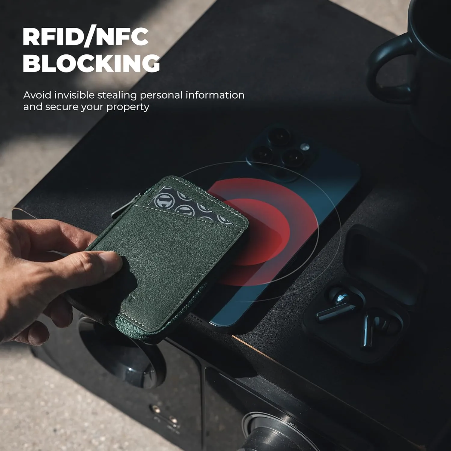 VULKIT Credit Card Holder RFID Blocking Top Grain Cowhide Leather Zip Card Holder Wallet Slim Minimalist Card Wallet, Holding up to 10 Cards & Folded Notes