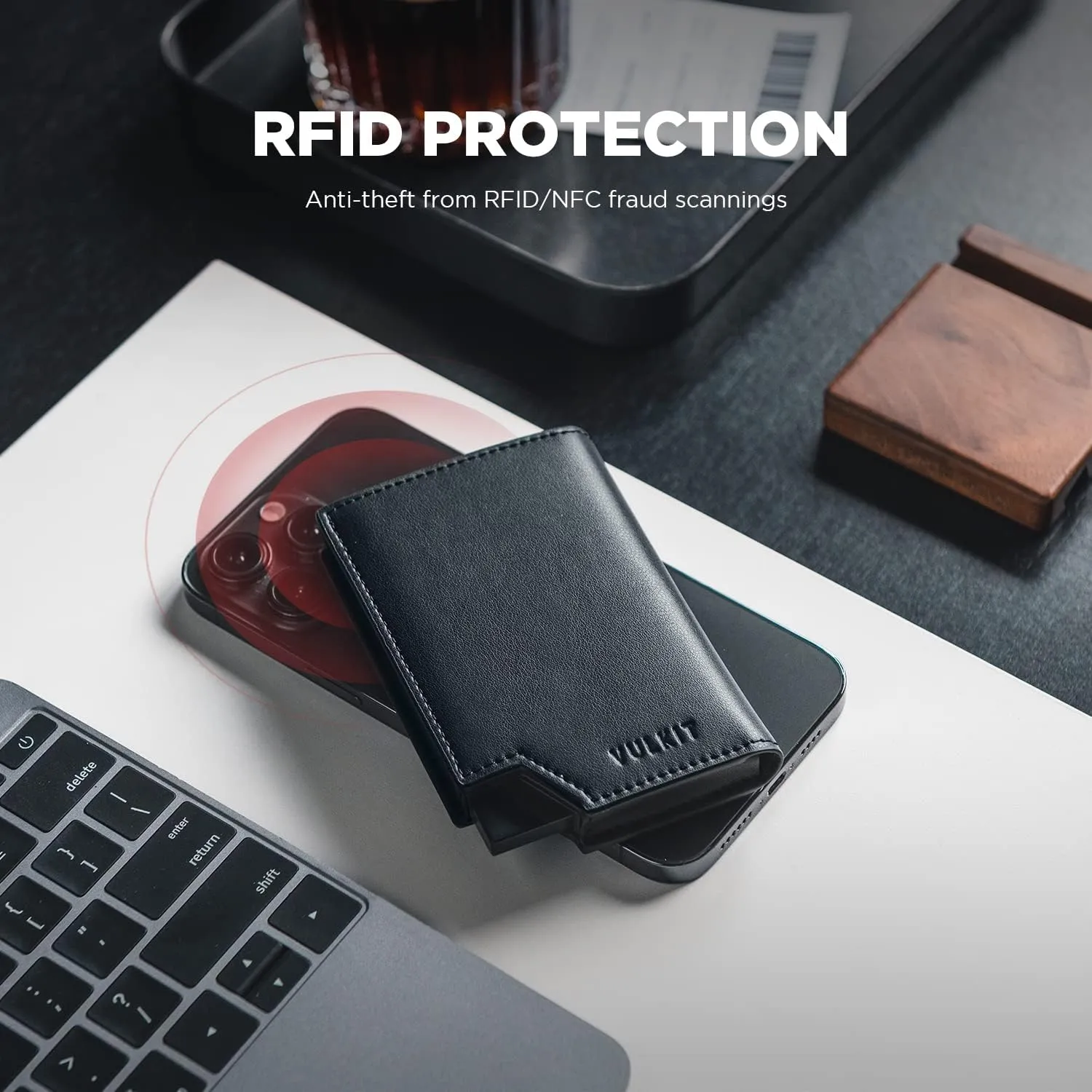 VULKIT Men's Wallet Minimalist Pop Up Card Holder RFID Blocking Magnetic Closure Leather Wallet with ID Window for Cash & Credit Cards Up To 11 Cards