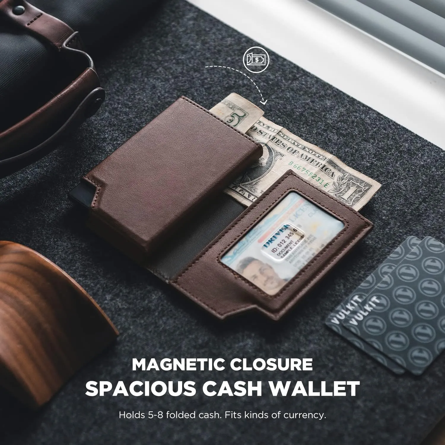VULKIT Men's Wallet Minimalist Pop Up Card Holder RFID Blocking Magnetic Closure Leather Wallet with ID Window for Cash & Credit Cards Up To 11 Cards
