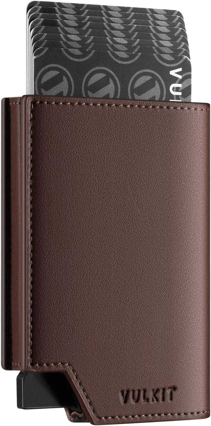 VULKIT Men's Wallet Minimalist Pop Up Card Holder RFID Blocking Magnetic Closure Leather Wallet with ID Window for Cash & Credit Cards Up To 11 Cards