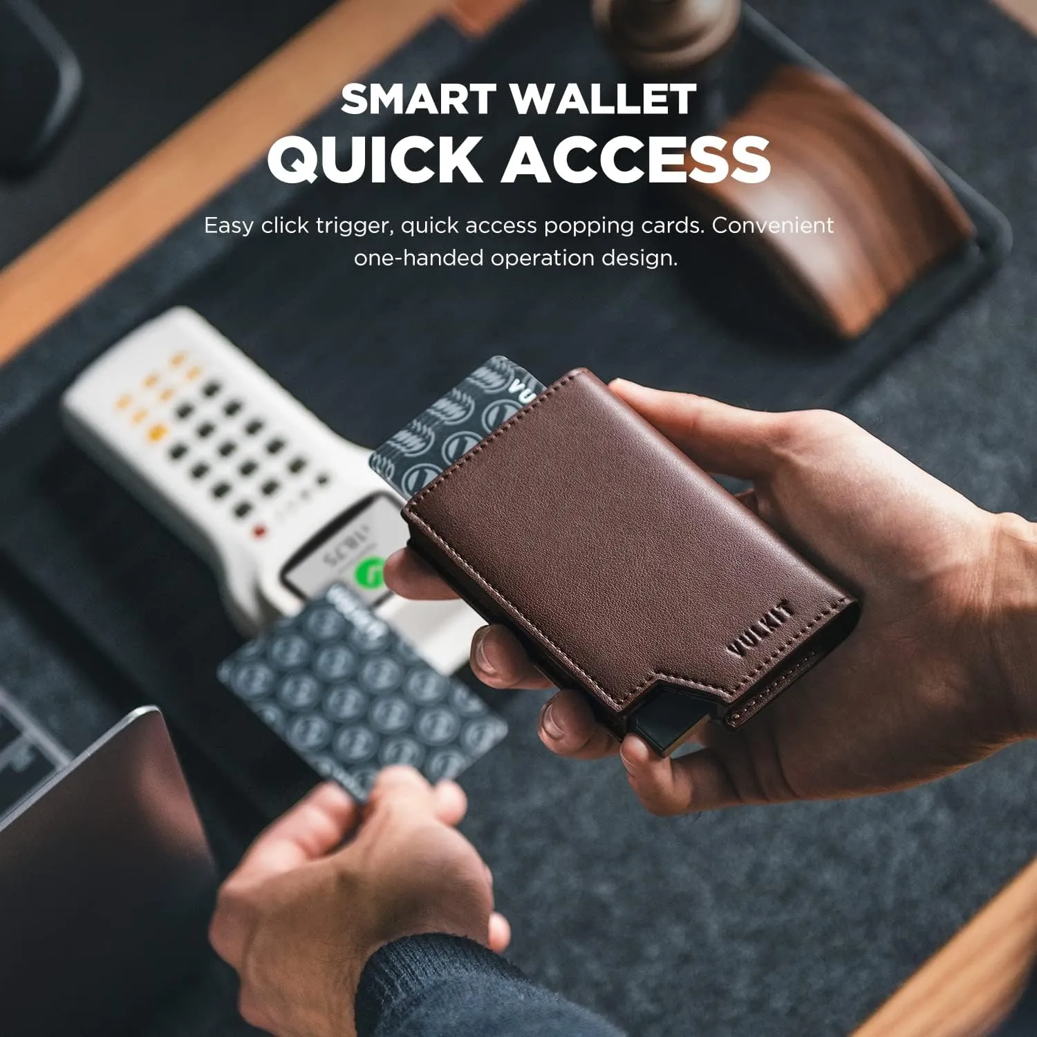 VULKIT Men's Wallet Minimalist Pop Up Card Holder RFID Blocking Magnetic Closure Leather Wallet with ID Window for Cash & Credit Cards Up To 11 Cards