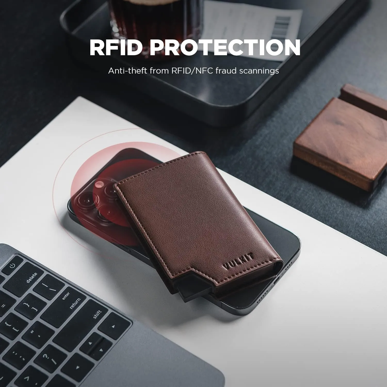 VULKIT Men's Wallet Minimalist Pop Up Card Holder RFID Blocking Magnetic Closure Leather Wallet with ID Window for Cash & Credit Cards Up To 11 Cards