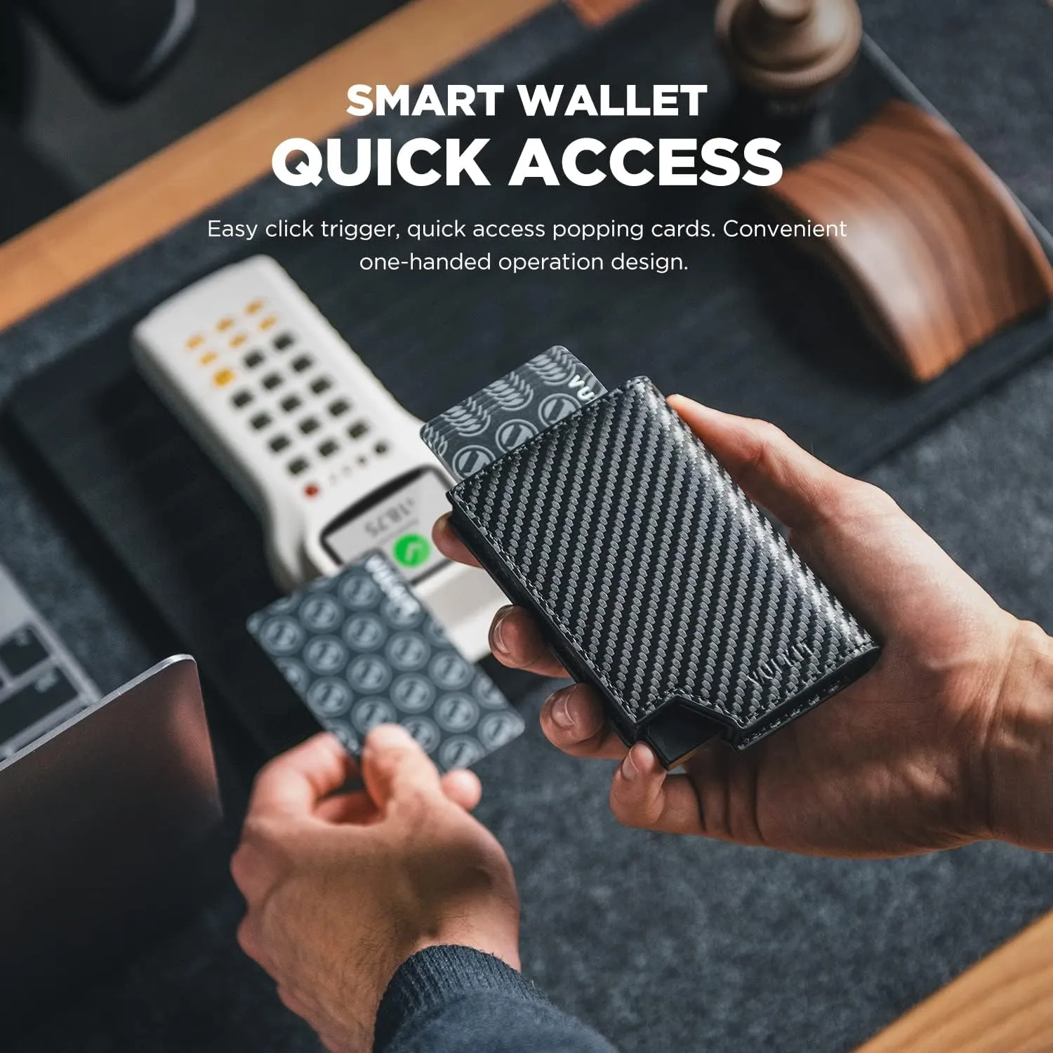 VULKIT Men's Wallet Minimalist Pop Up Card Holder RFID Blocking Magnetic Closure Leather Wallet with ID Window for Cash & Credit Cards Up To 11 Cards