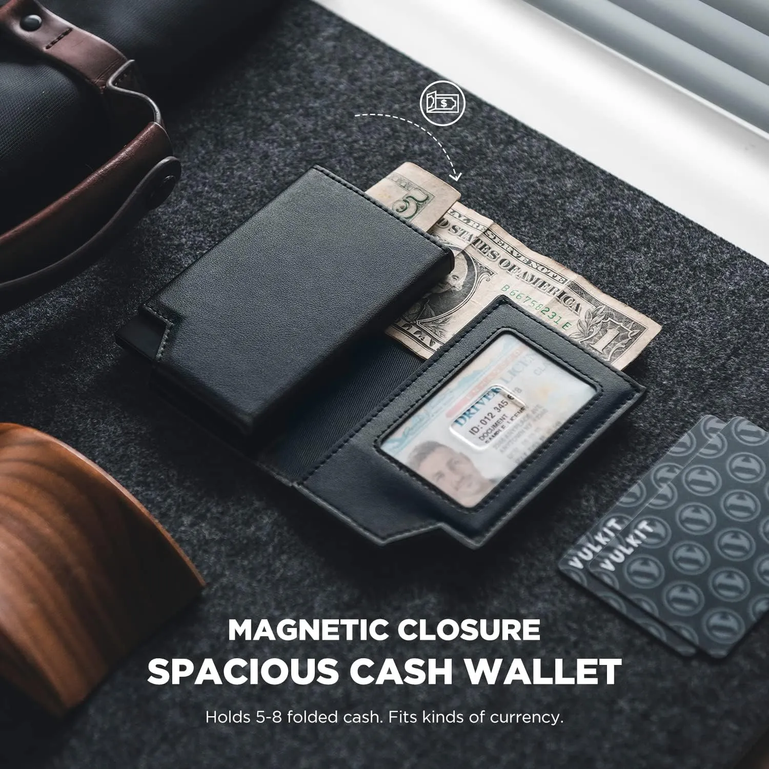VULKIT Men's Wallet Minimalist Pop Up Card Holder RFID Blocking Magnetic Closure Leather Wallet with ID Window for Cash & Credit Cards Up To 11 Cards