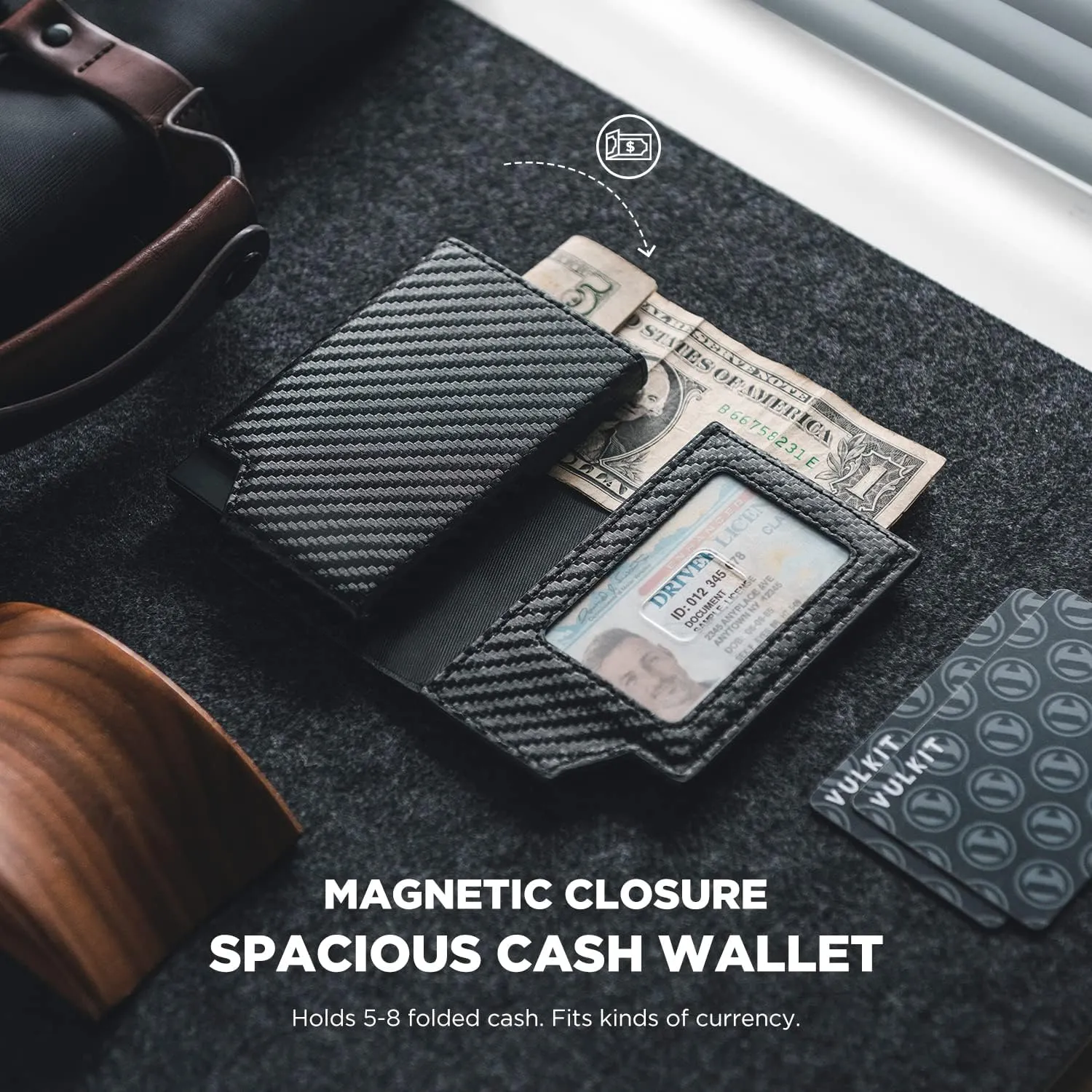 VULKIT Men's Wallet Minimalist Pop Up Card Holder RFID Blocking Magnetic Closure Leather Wallet with ID Window for Cash & Credit Cards Up To 11 Cards