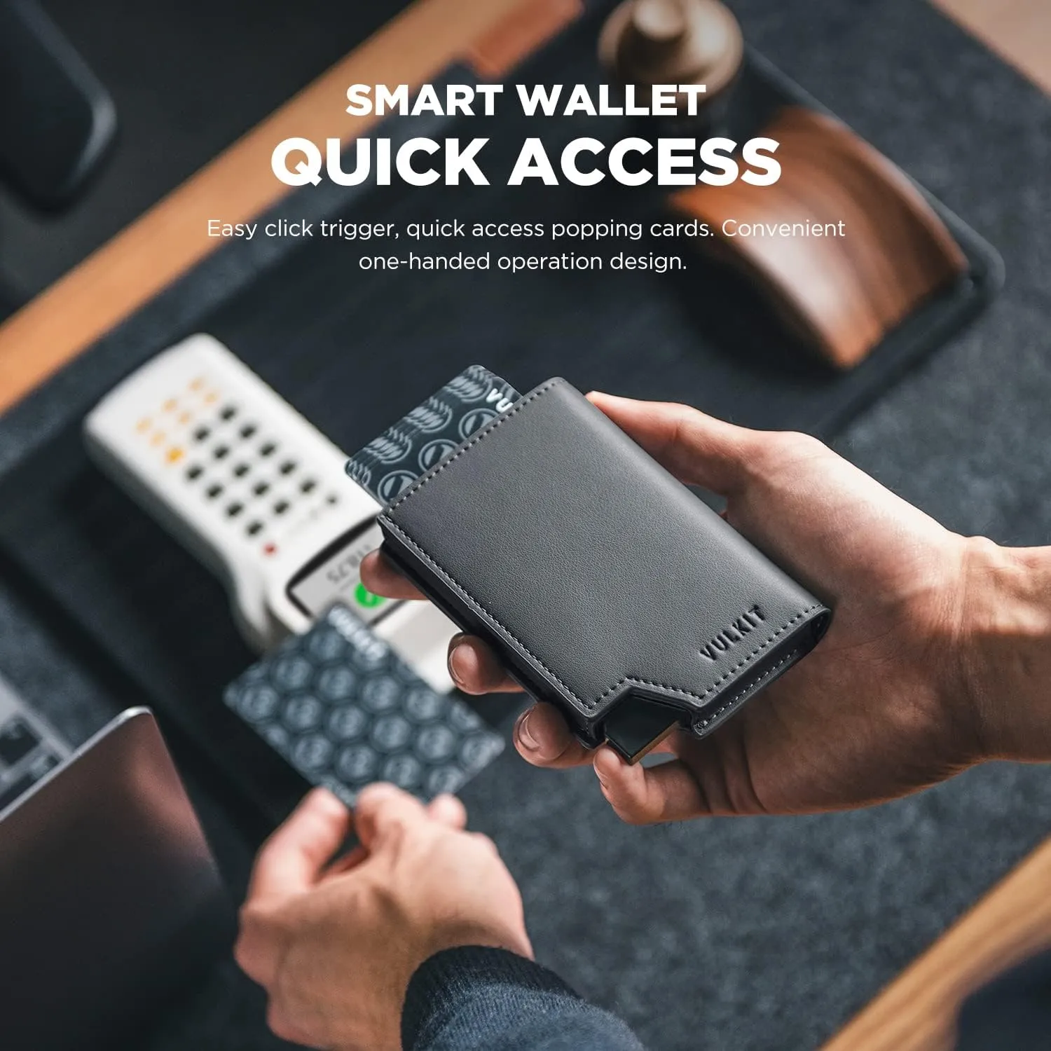 VULKIT Men's Wallet Minimalist Pop Up Card Holder RFID Blocking Magnetic Closure Leather Wallet with ID Window for Cash & Credit Cards Up To 11 Cards