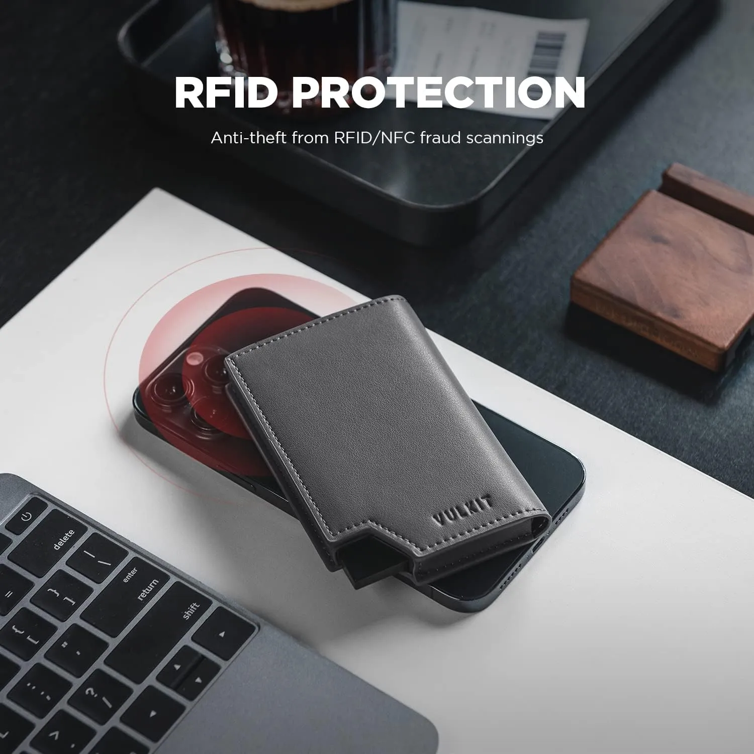 VULKIT Men's Wallet Minimalist Pop Up Card Holder RFID Blocking Magnetic Closure Leather Wallet with ID Window for Cash & Credit Cards Up To 11 Cards