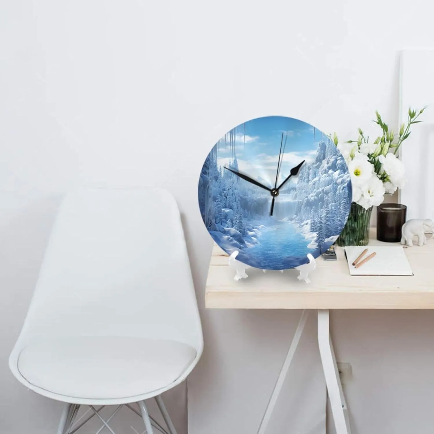 Wall Clock Silent Non Ticking 10 Inch Clock Snow Ice World Wall Clocks Analog Clock for Bathroom Decorative Round Modern Wall Decor Clock for Home Kitchen Living Bedroom