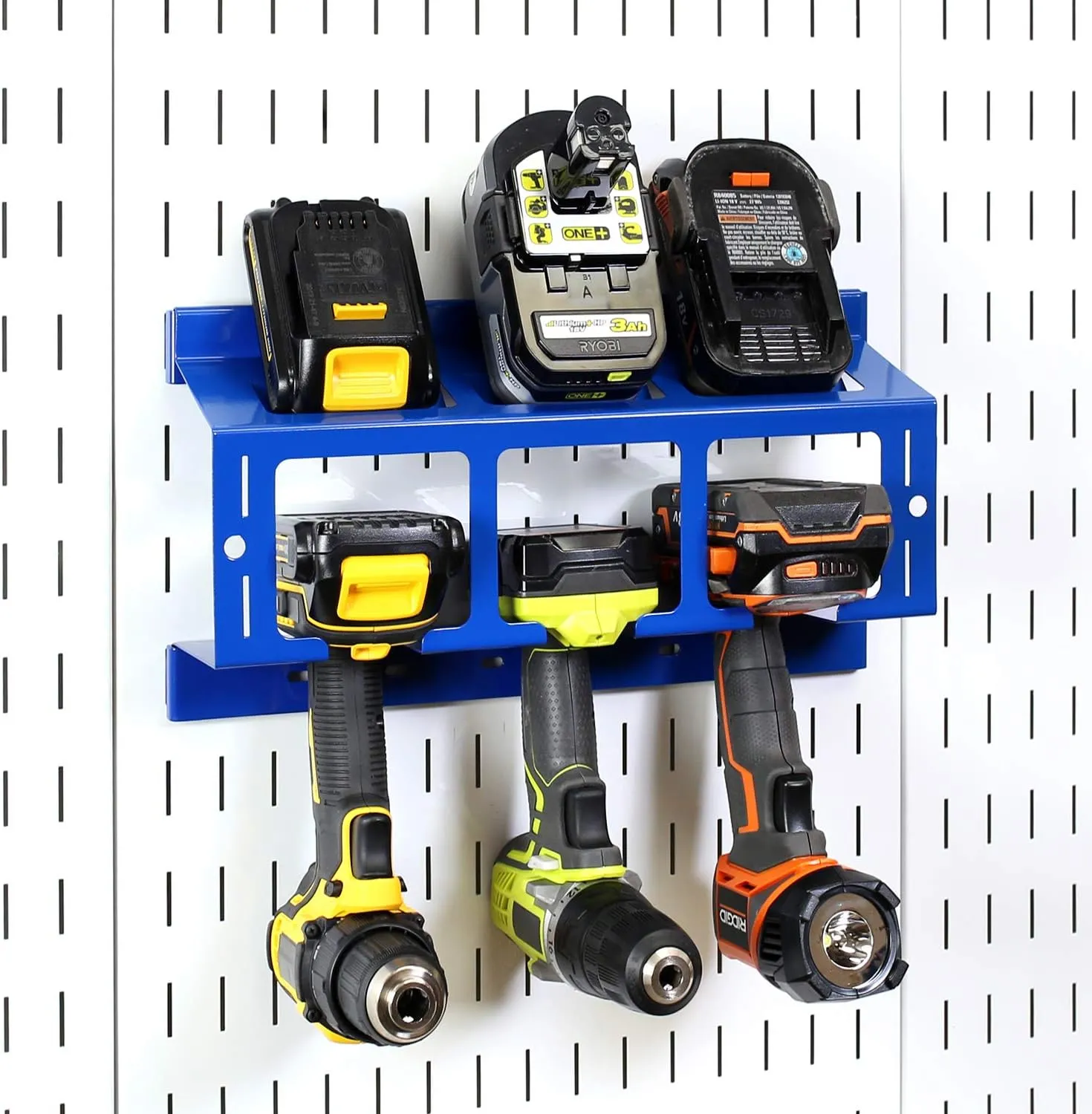 Wall Control Drill Holder Power Tool Storage Rack - Compact Impact Drill Battery Power Tool Pegboard Organizer for Wall Control Pegboard (Blue)