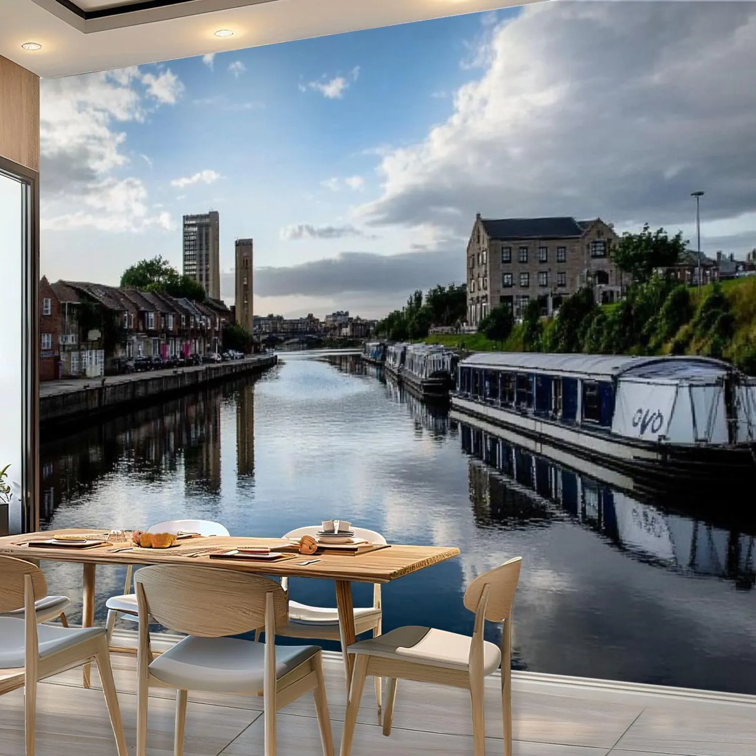 Wall Mural Evening by Canal Doncaster Self Adhesive Wallpaper Peel & Stick Wall Decal Sticker Poster Home Decor for Bedroom Living Room Bathroom 100"x144"