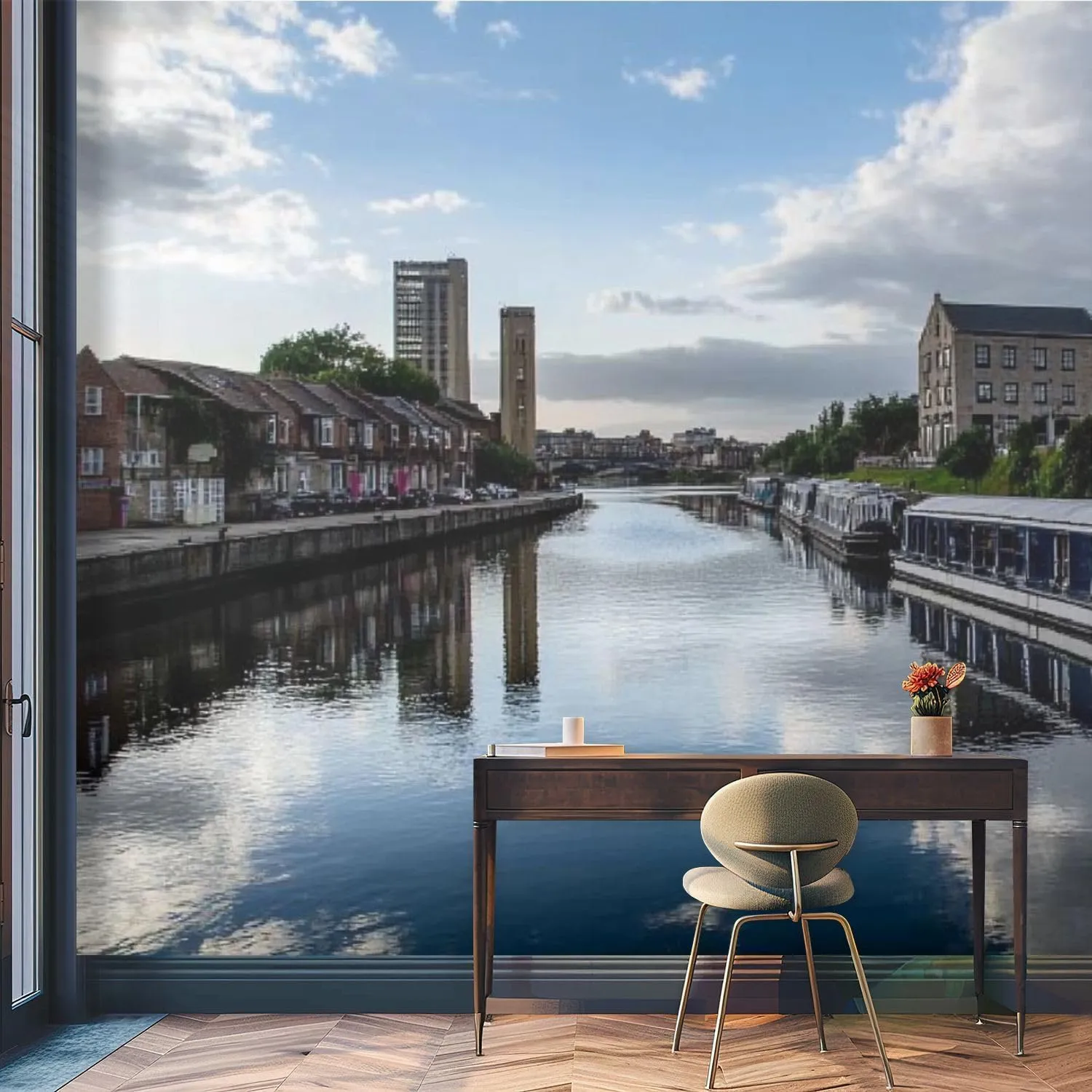 Wall Mural Evening by Canal Doncaster Self Adhesive Wallpaper Peel & Stick Wall Decal Sticker Poster Home Decor for Bedroom Living Room Bathroom 100"x144"