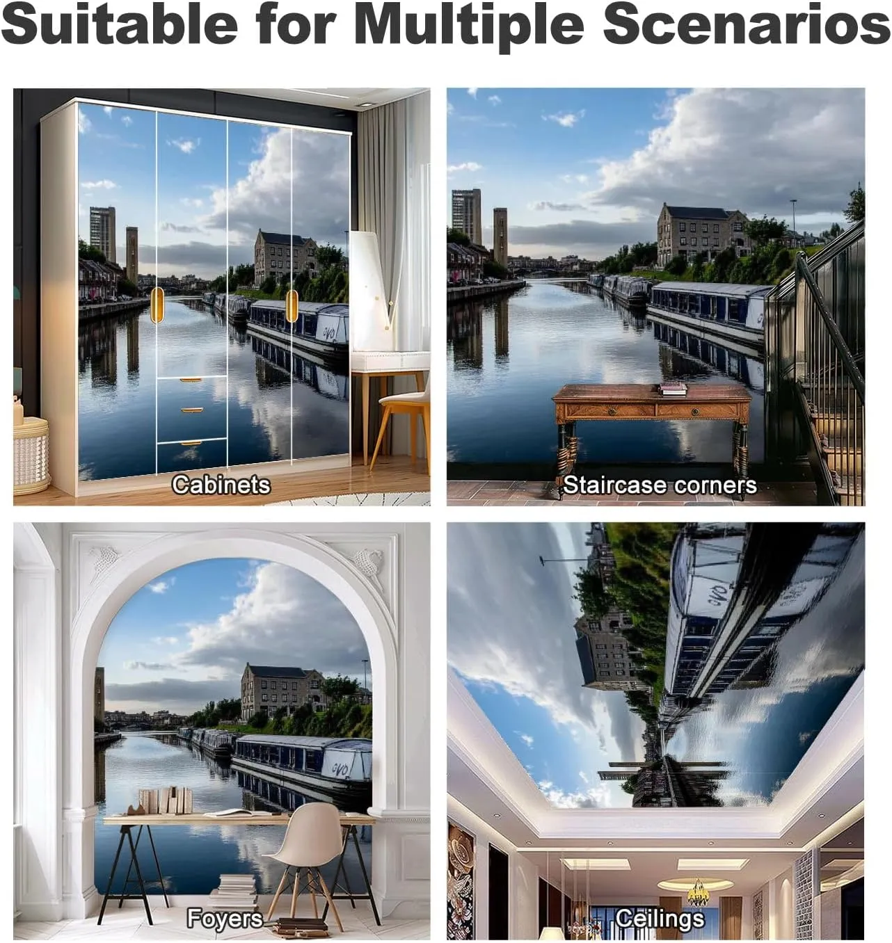 Wall Mural Evening by Canal Doncaster Self Adhesive Wallpaper Peel & Stick Wall Decal Sticker Poster Home Decor for Bedroom Living Room Bathroom 100"x144"