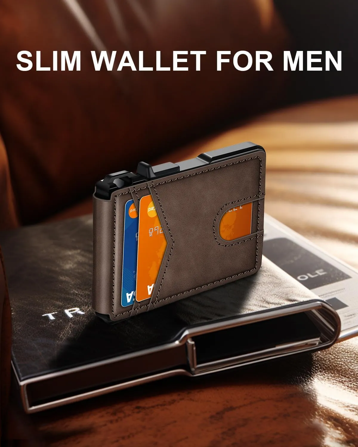 Wallet for Men, Mens Minimalist Wallet 9-13 Cards, Slim Compact Wallet with Money Clip & ID Window, RFID Blocking Smart Pop Up Card Wallet, Metal Aluminum Credit Card Holder Bifold Wallet