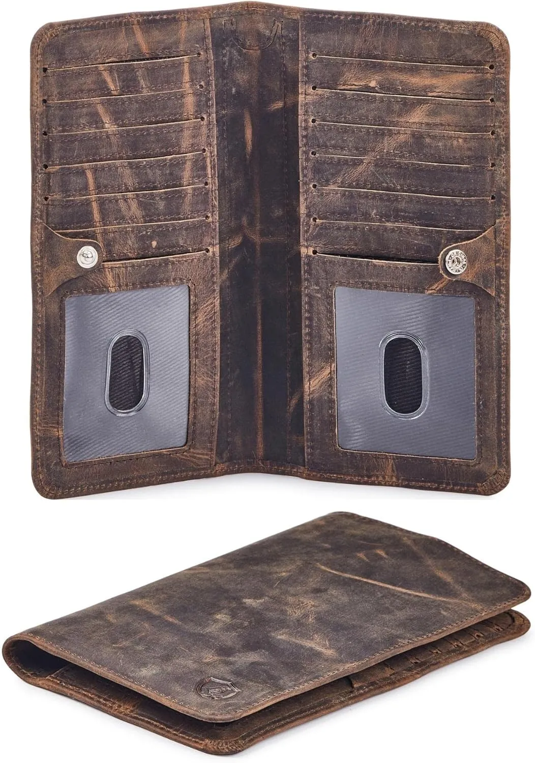 Wallet for Men Women Real Leather Long Bifold RFID Blocking Slim Stylish Credit Card Case Pen Holder with 2 ID Windows in Gift Box (Crazy Horse, Moss)