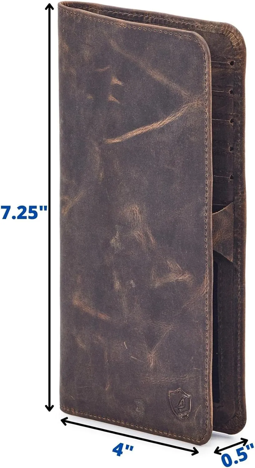 Wallet for Men Women Real Leather Long Bifold RFID Blocking Slim Stylish Credit Card Case Pen Holder with 2 ID Windows in Gift Box (Crazy Horse, Moss)