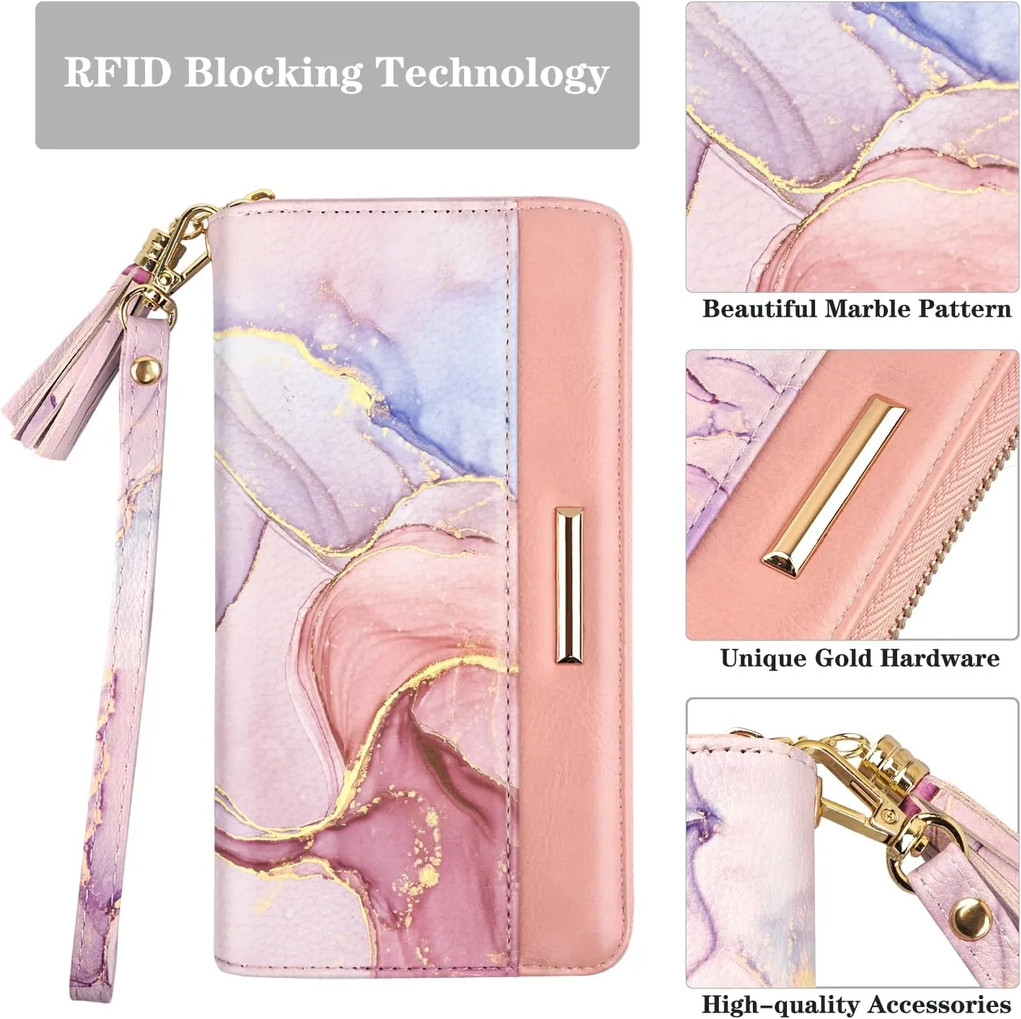 Wallets for Women PU Leather Card Holder Organizer Ladies Clutch with Tassel Wristlet Wrist strap
