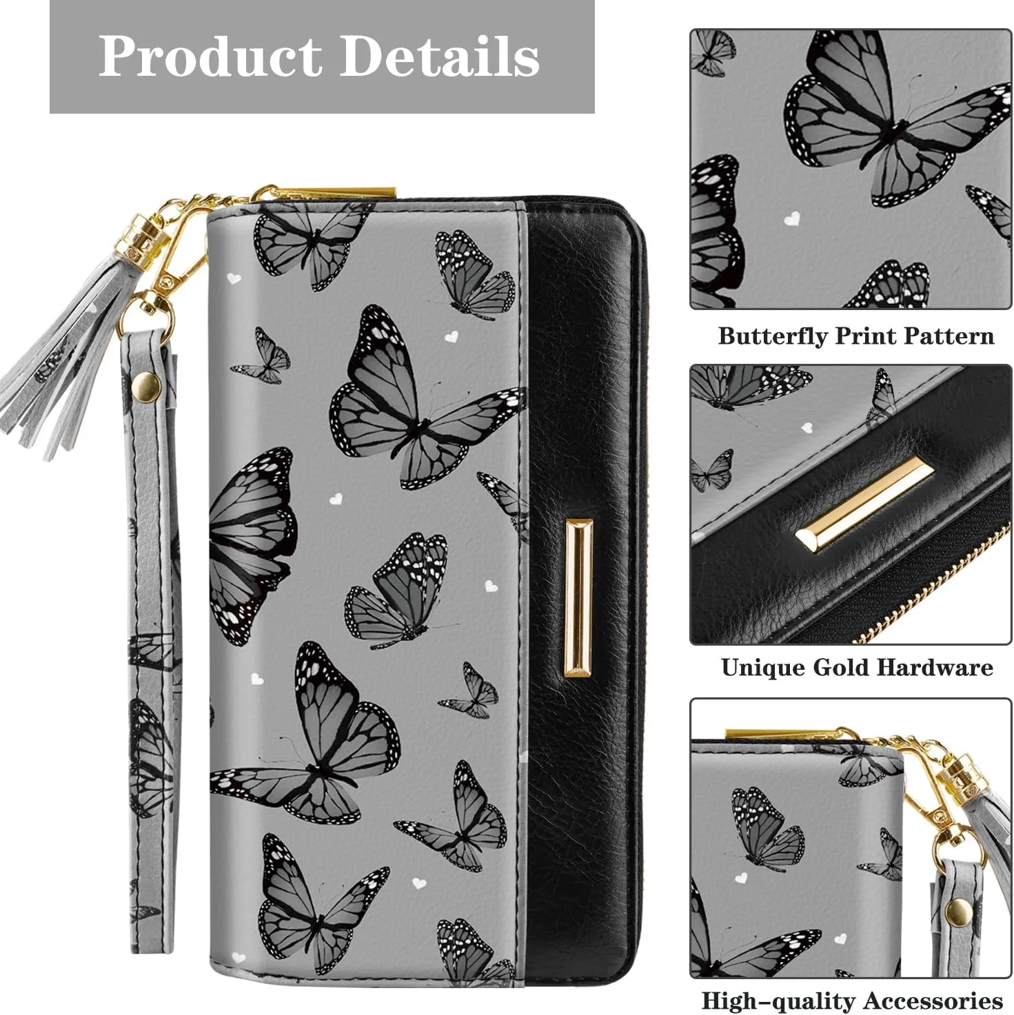 Wallets for Women PU Leather Card Holder Organizer Ladies Clutch with Tassel Wristlet Wrist strap