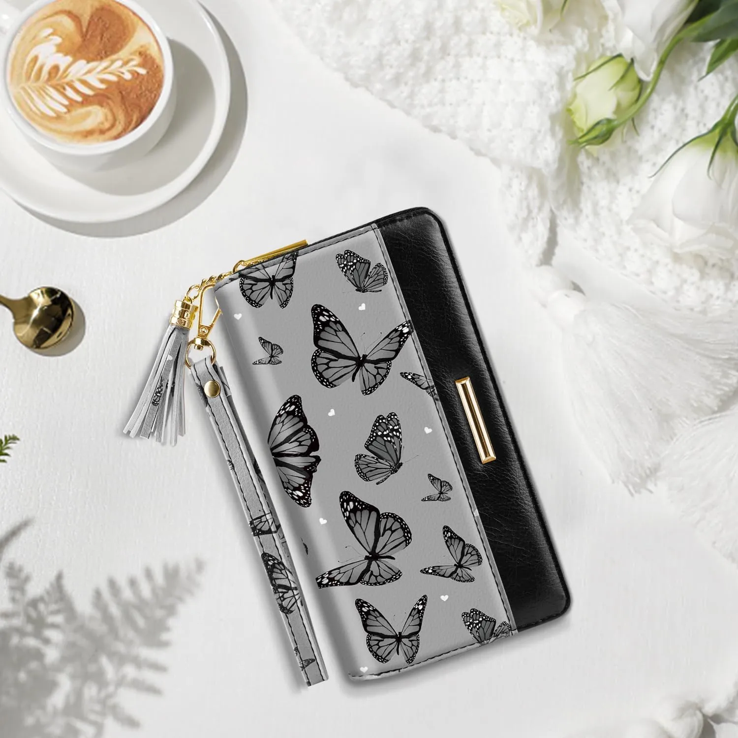 Wallets for Women PU Leather Card Holder Organizer Ladies Clutch with Tassel Wristlet Wrist strap