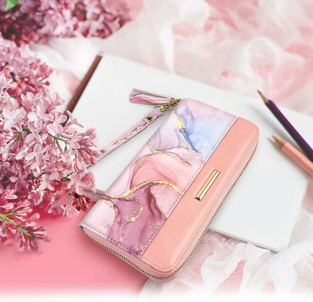 Wallets for Women PU Leather Card Holder Organizer Ladies Clutch with Tassel Wristlet Wrist strap