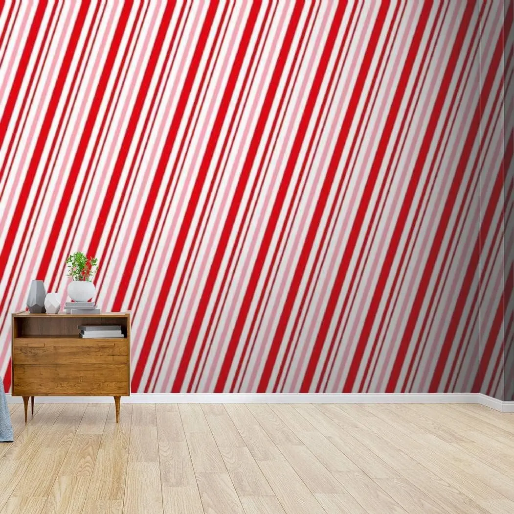Wallpaper Canvas Print Candy Cane Christmas Peppermint Diagonal Stripes Print Seamless Self Adhesive Peel & Stick Wallpaper Wall Mural Wall Decal Sticker Poster Home Craft for Living Room