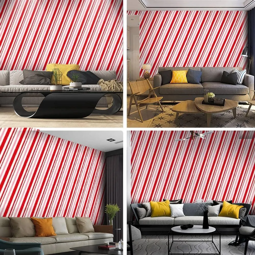 Wallpaper Canvas Print Candy Cane Christmas Peppermint Diagonal Stripes Print Seamless Self Adhesive Peel & Stick Wallpaper Wall Mural Wall Decal Sticker Poster Home Craft for Living Room