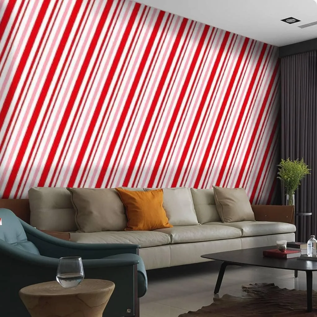 Wallpaper Canvas Print Candy Cane Christmas Peppermint Diagonal Stripes Print Seamless Self Adhesive Peel & Stick Wallpaper Wall Mural Wall Decal Sticker Poster Home Craft for Living Room