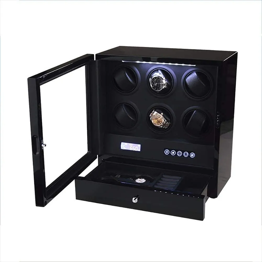 Watch Box Watch Storage Box Automatic Watch Winder for 6 Watches Quiet Motor, with Touch LCD Digital Display and Led Light