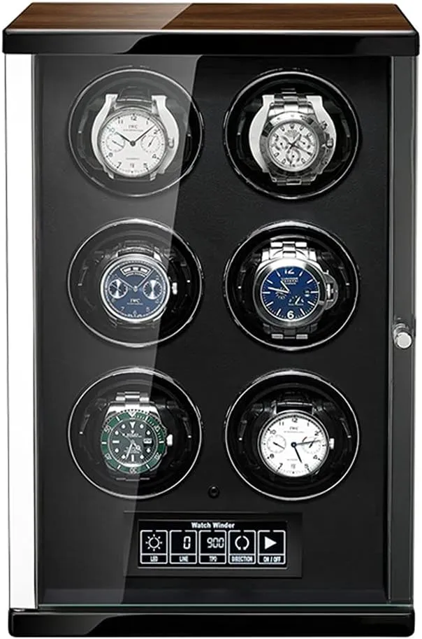 Watch Winder Automatic Watch with Ultra-Quiet Motors, Built-in LED Illumination and LCD Touchscreen Control,Fit Lady and Man Watches (6 0)