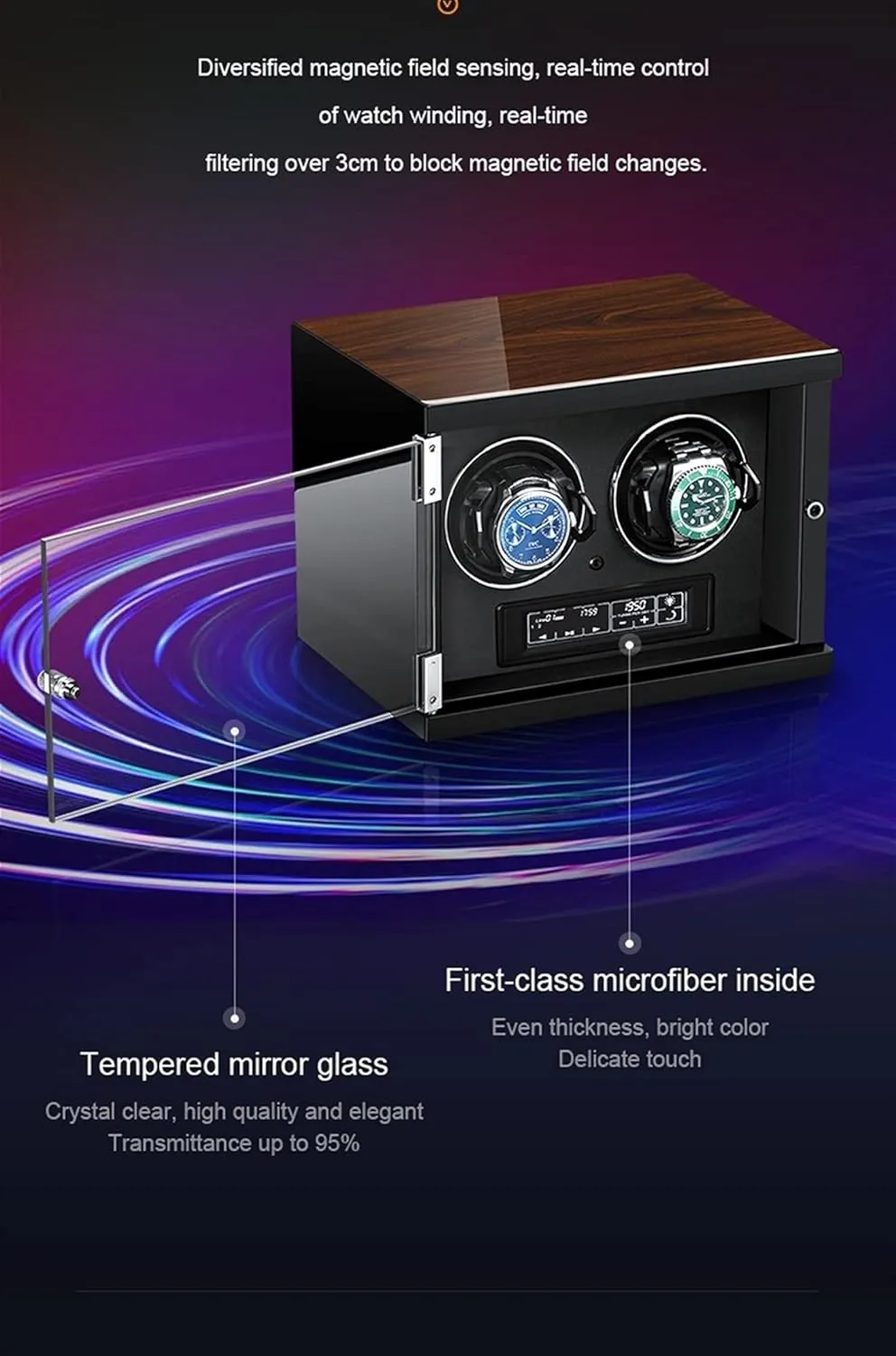Watch Winder Automatic Watch with Ultra-Quiet Motors, Built-in LED Illumination and LCD Touchscreen Control,Fit Lady and Man Watches (6 0)