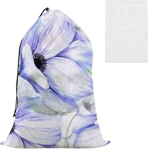 Watercolor Anemone Flowers Laundry Bags, Drawstring Closure Dirty Clothes Bag Organizer, Heavy Duty Large Laundry Bag Storage, Rip-Stop Bags for Camp Travel, Machine Washable 24 x 35.8 Inch