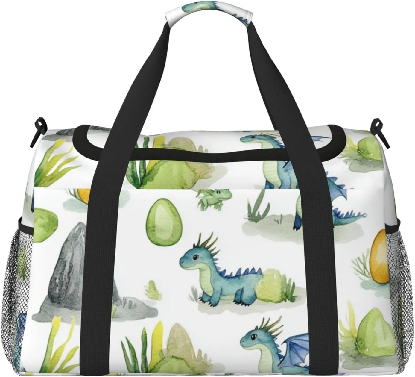 Watercolor Cute Dragons Travel Duffel Bag Tote Bag Sports Gym Bag For Women And Men