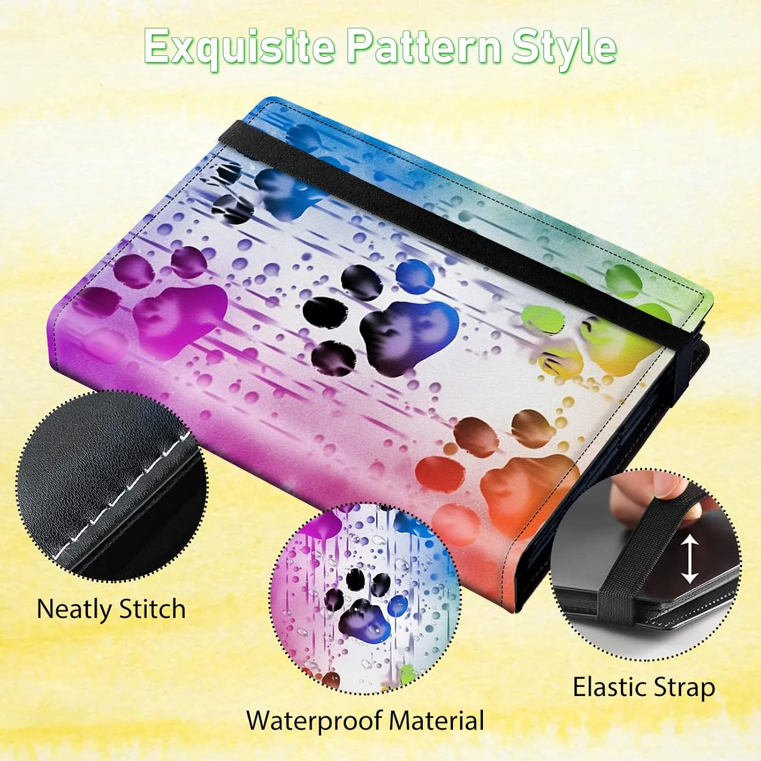 Watercolor Dog Paws Pattern 4 Pocket Card Binder 240 Cards Slot Faux Leather