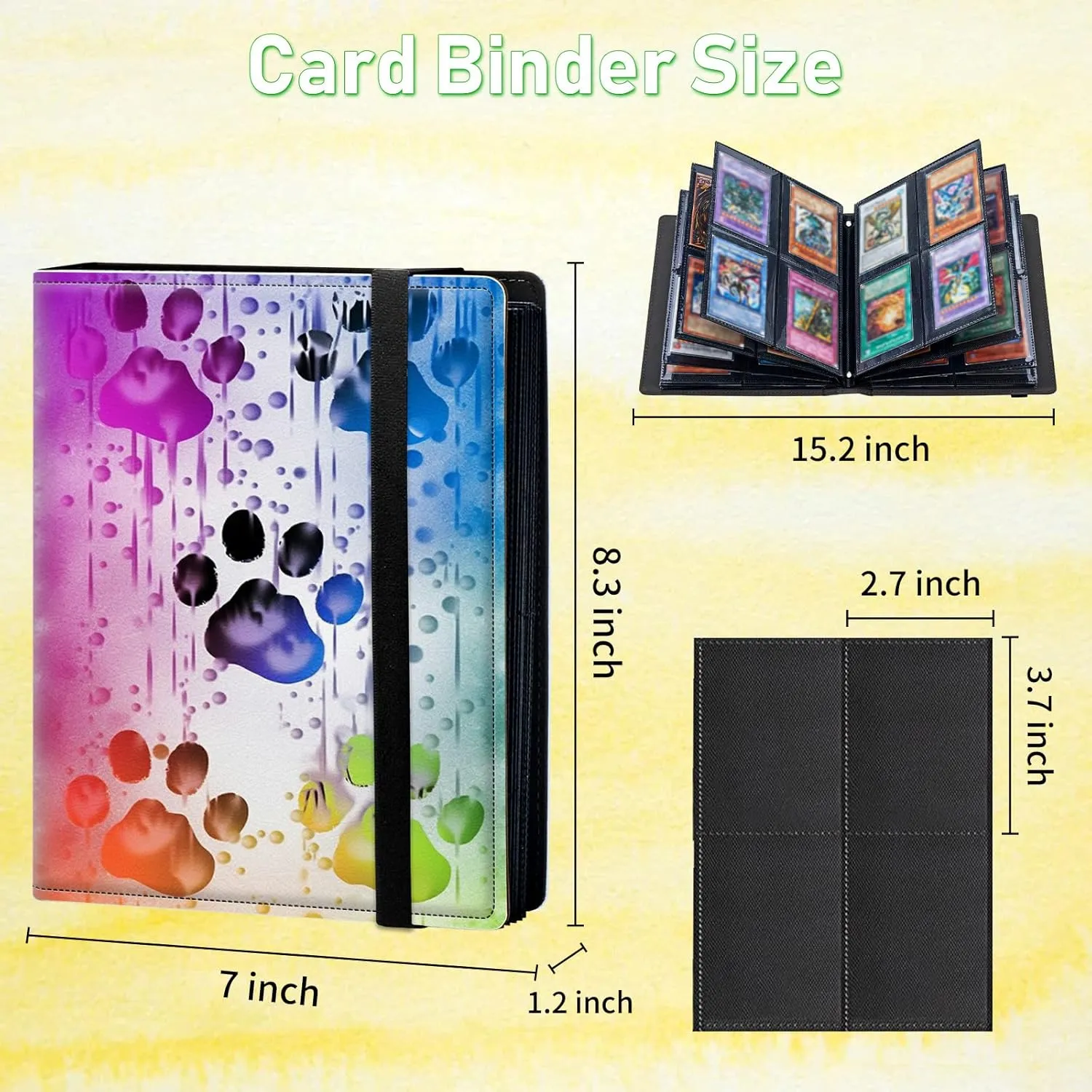 Watercolor Dog Paws Pattern 4 Pocket Card Binder 240 Cards Slot Faux Leather