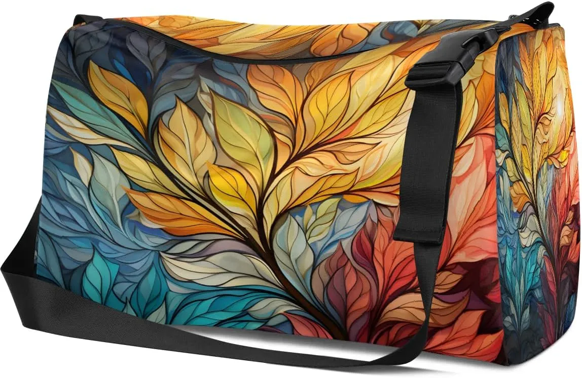 Weekend Bag Delicate Flora Beauty Pattern Lightweight Carry On Duffel Bag Waterproof Gym Bag Pu Leather Duffle Bag for Workout Travel Sport
