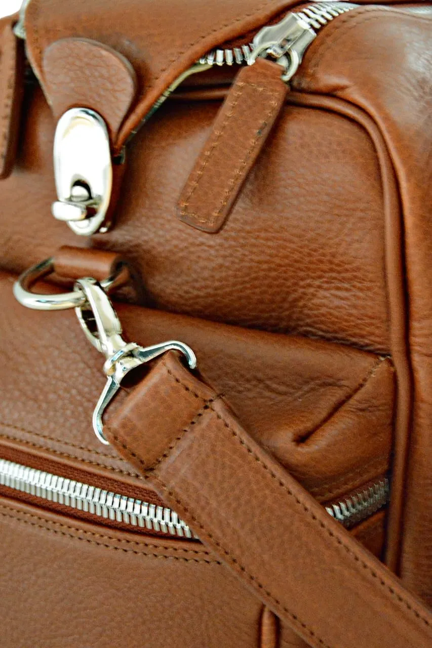 Weekender Jones Leather Duffle Bag | Handmade to Order in Italy, Soft Pebble-Grain Leather Luxury Travel Bag, Shoulder Strap Included (Amber)