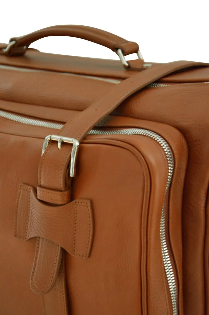 Weekender Jones Leather Duffle Bag | Handmade to Order in Italy, Soft Pebble-Grain Leather Luxury Travel Bag, Shoulder Strap Included (Amber)