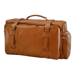 Weekender Jones Leather Duffle Bag | Handmade to Order in Italy, Soft Pebble-Grain Leather Luxury Travel Bag, Shoulder Strap Included (Amber)