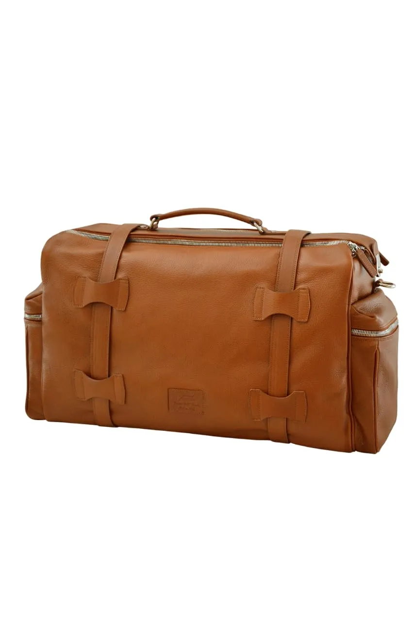 Weekender Jones Leather Duffle Bag | Handmade to Order in Italy, Soft Pebble-Grain Leather Luxury Travel Bag, Shoulder Strap Included (Amber)