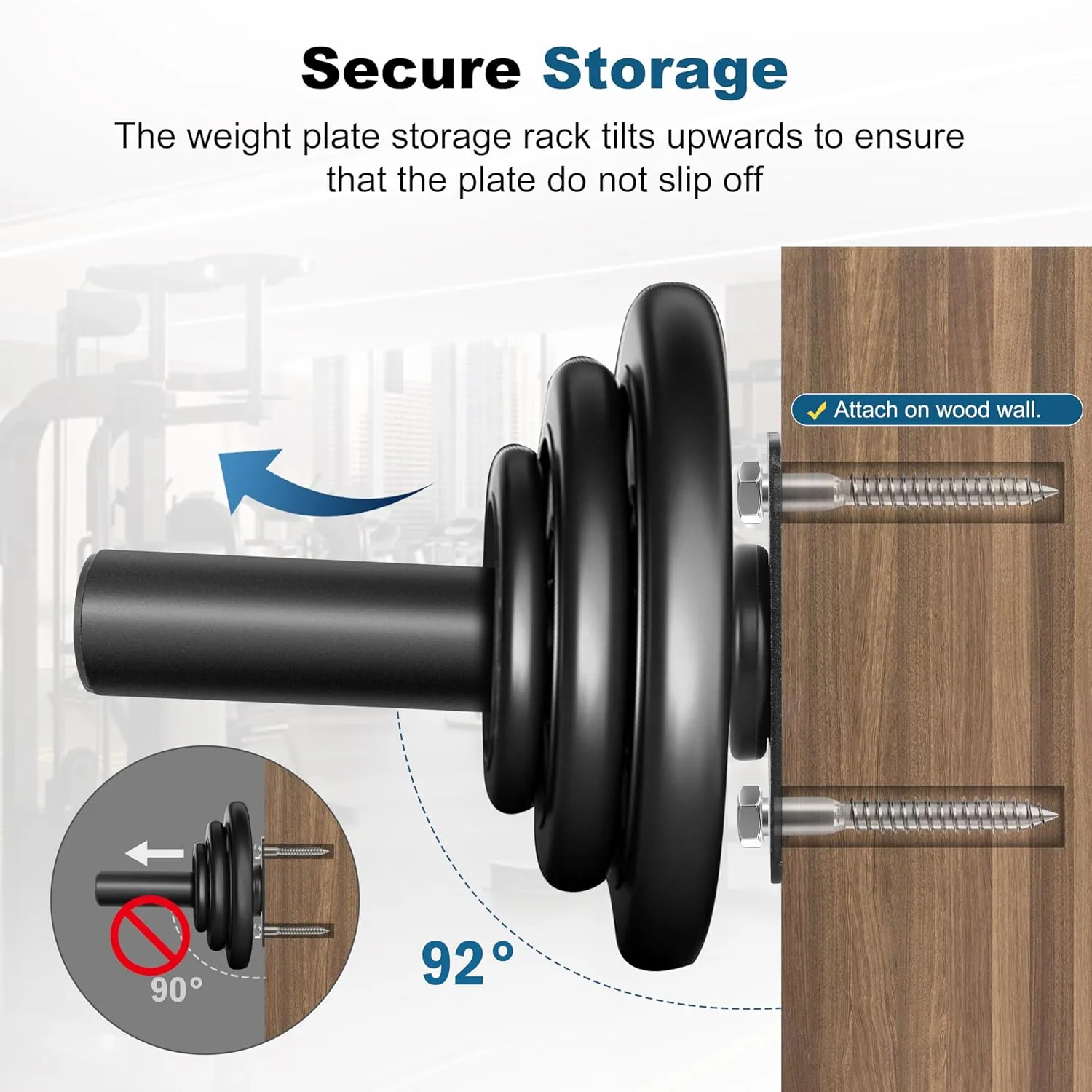 Weight Plate Holder, Wall Mounted Weight Rack Storage for Olympic Weight Plate,Home Gym Organizer