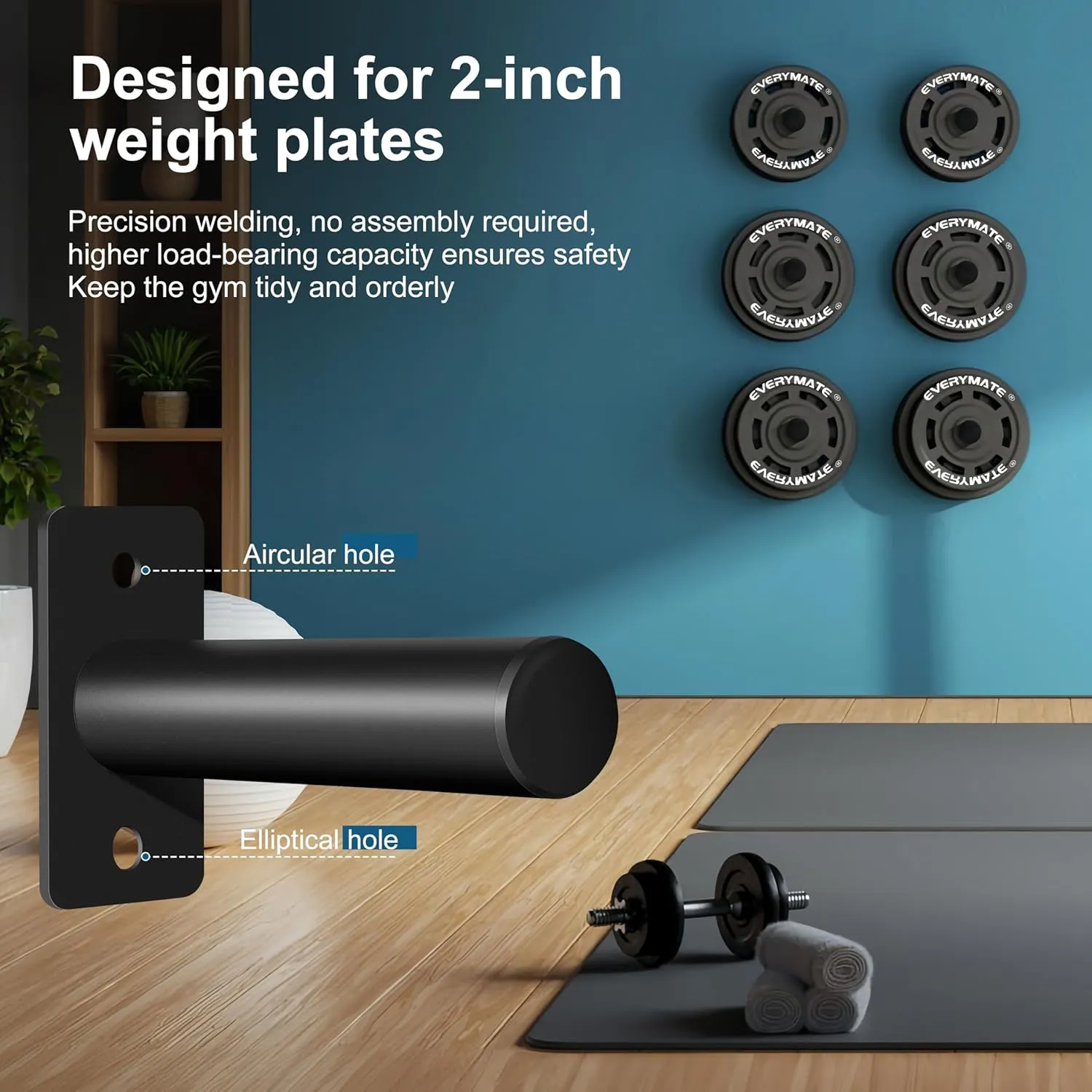 Weight Plate Holder, Wall Mounted Weight Rack Storage for Olympic Weight Plate,Home Gym Organizer