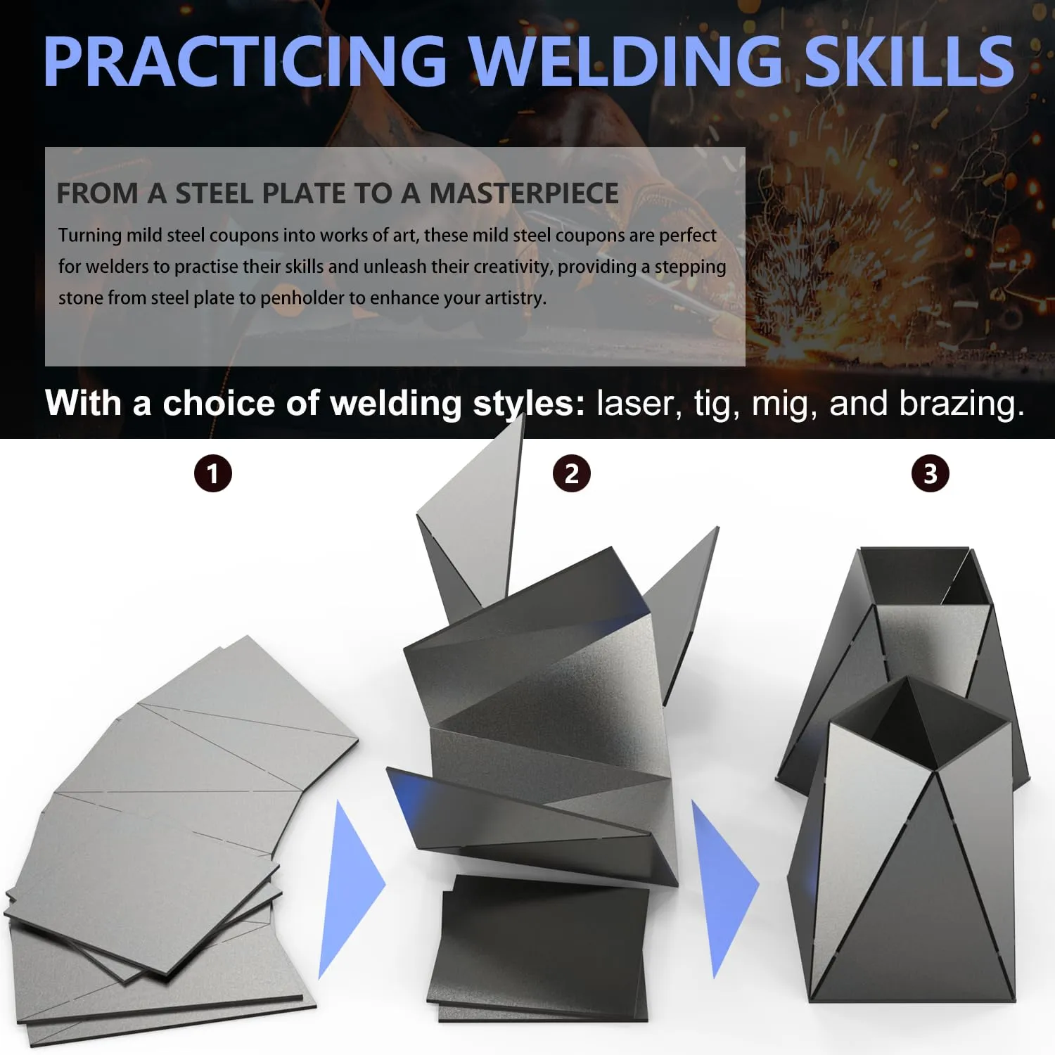 WelderElite Welding Coupons Kit Pen Holder 2-Set,17-Gauge Mild Steel Welding Practice Kits