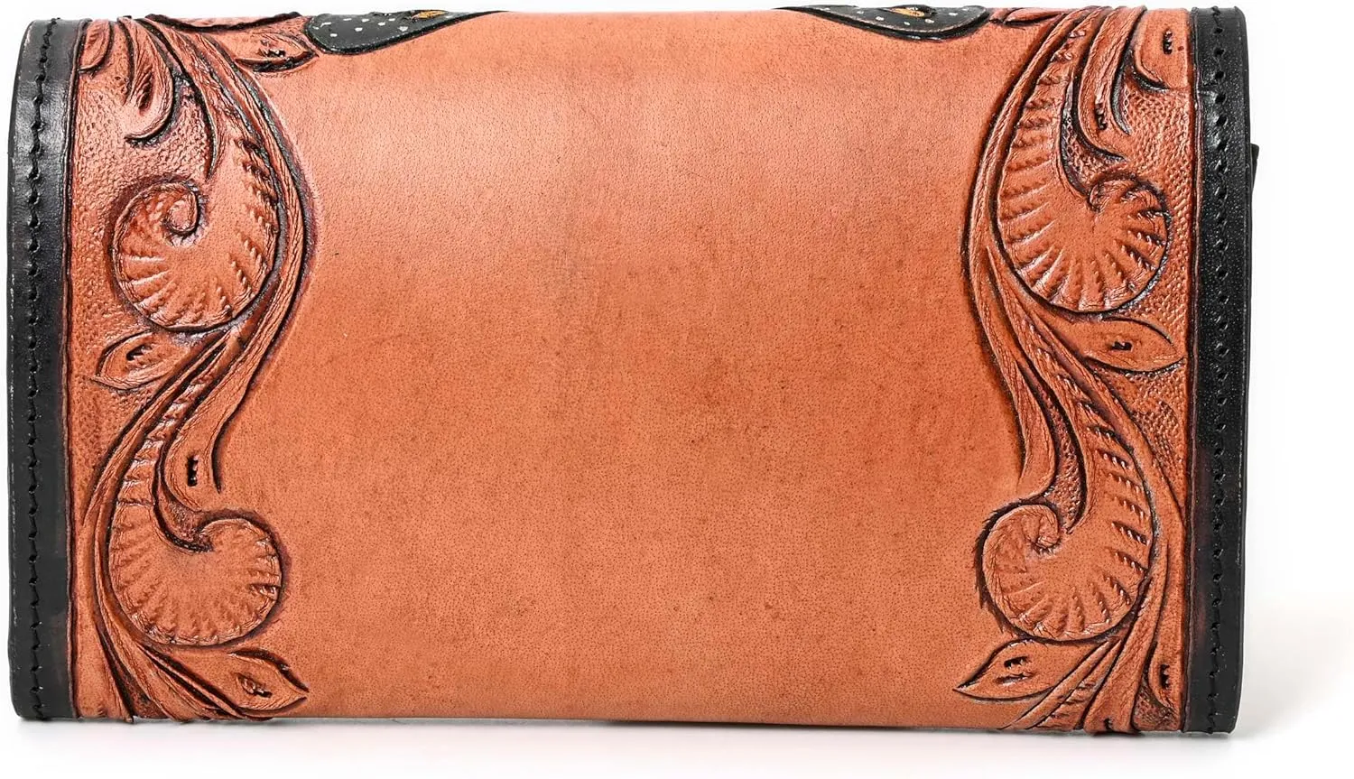 Western Colour Blast Handtooled Bifold Wallet Genuine Cowhide Hand Carved and Tooled Leather Butterfly Design Wallet for Women Cowgirl With Multiple Card Slots