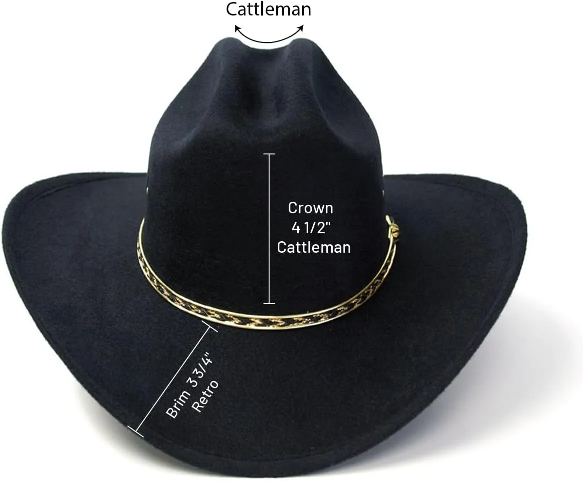 Western Express Felt Finish Cowboy Hat - Cattleman Style with Gold Hat Band | Cowboy & Cowgirl Hats for Men and Women