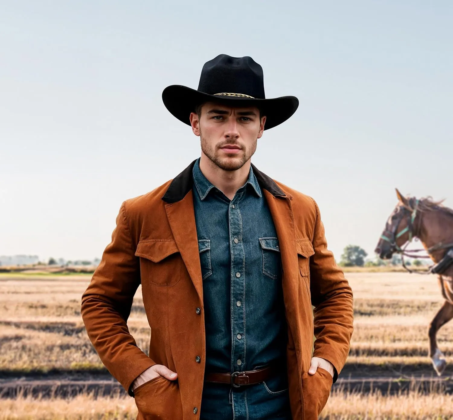 Western Express Felt Finish Cowboy Hat - Cattleman Style with Gold Hat Band | Cowboy & Cowgirl Hats for Men and Women