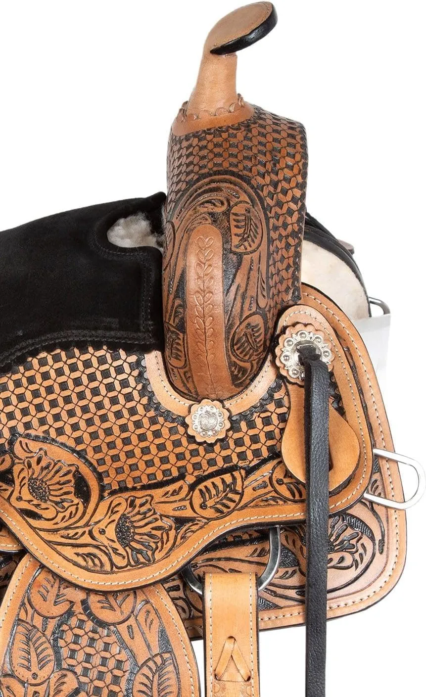Western Leather Horse Saddle Comfy Horse Seat Ranch Roping Saddle Tree Trail Racing Comfort Barrel Tack Size 10 to 18 Inch Seat