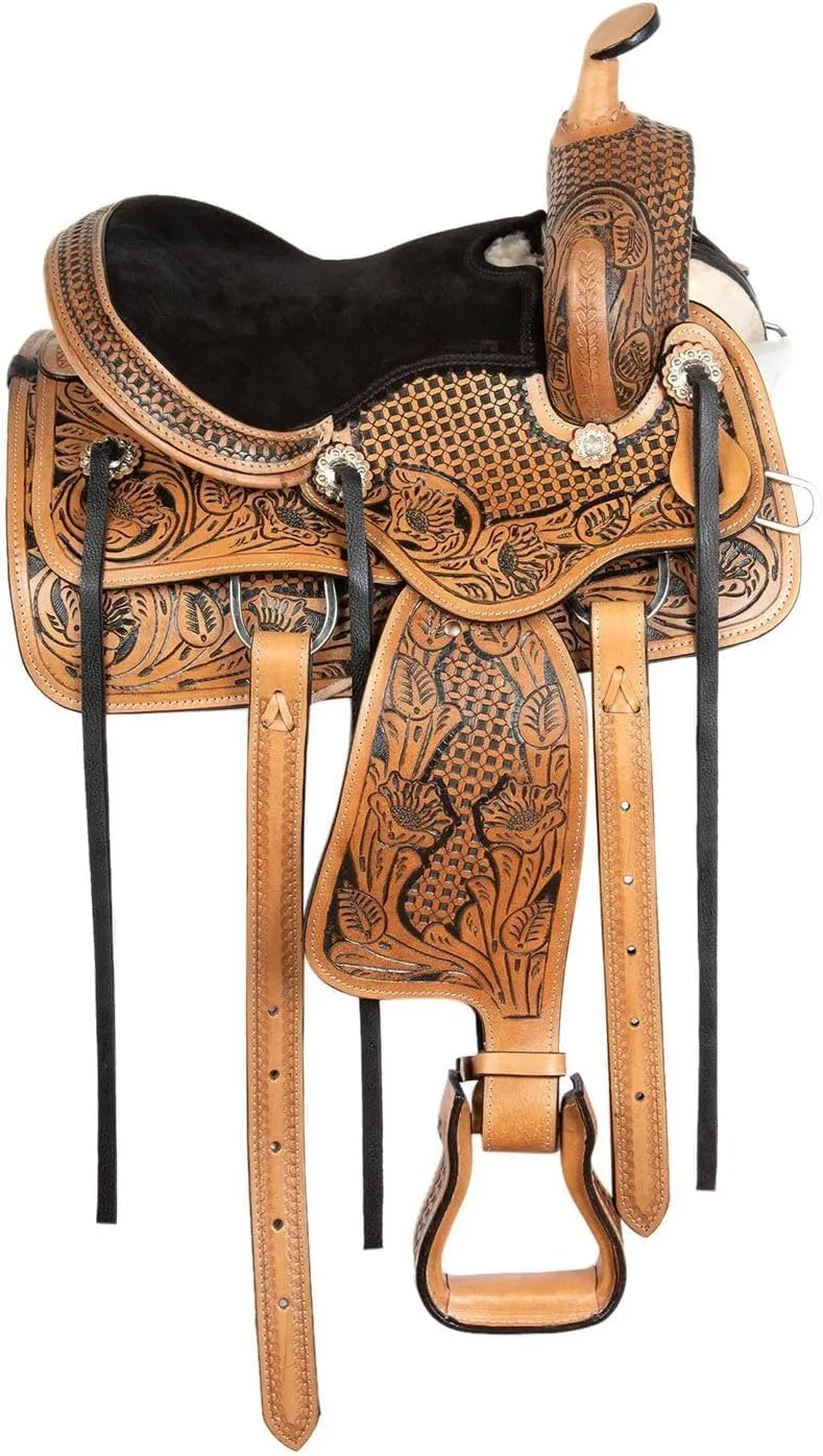 Western Leather Horse Saddle Comfy Horse Seat Ranch Roping Saddle Tree Trail Racing Comfort Barrel Tack Size 10 to 18 Inch Seat