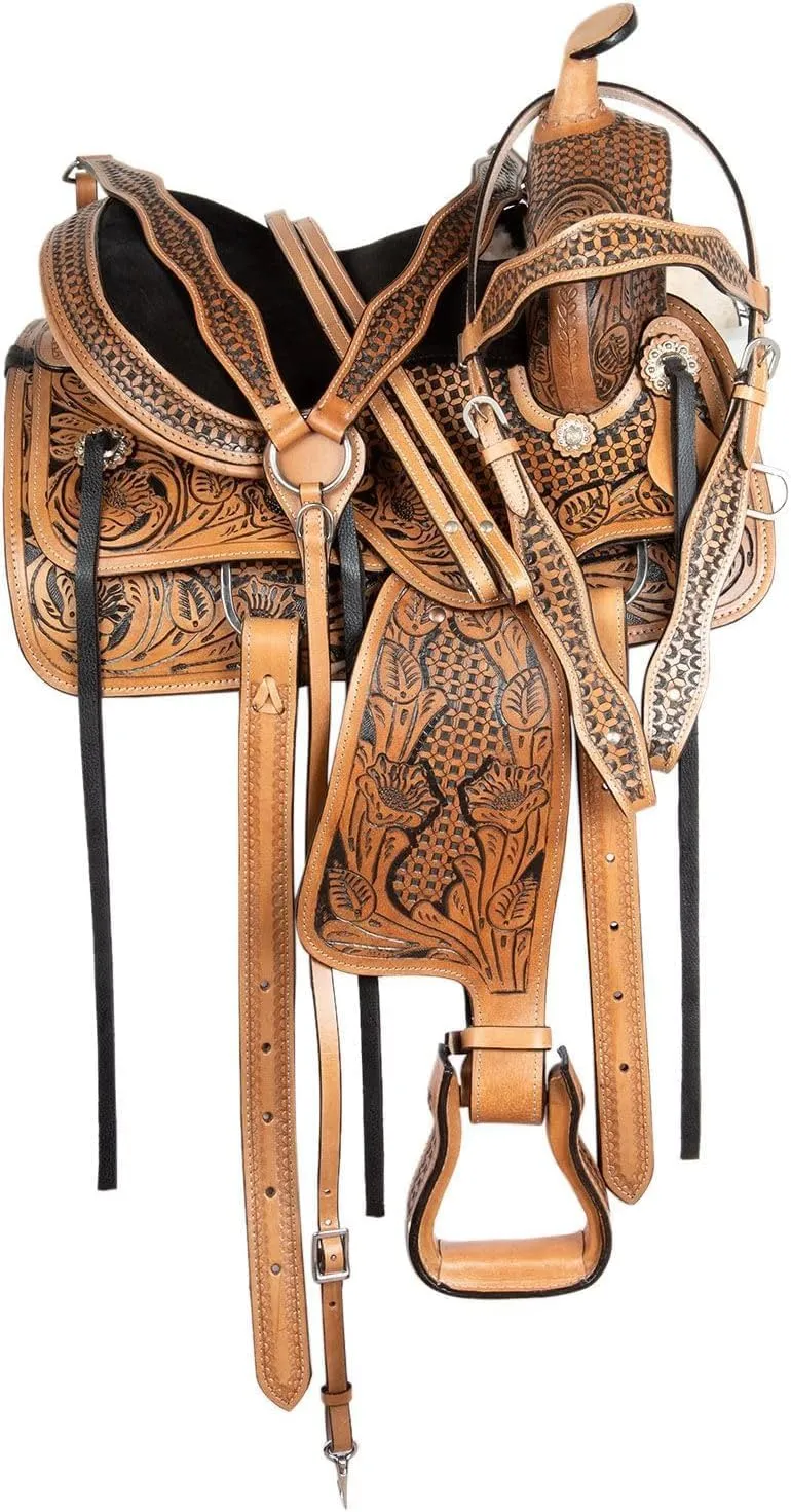 Western Leather Horse Saddle Comfy Horse Seat Ranch Roping Saddle Tree Trail Racing Comfort Barrel Tack Size 10 to 18 Inch Seat