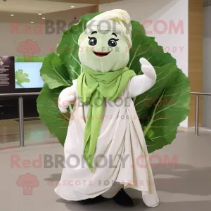 White Cabbage Leaf mascot costume character dressed with a Wrap Skirt and Scarf clips