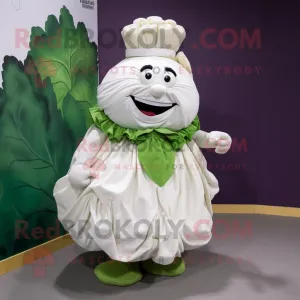 White Cabbage mascot costume character dressed with a Dress and Lapel pins, Large